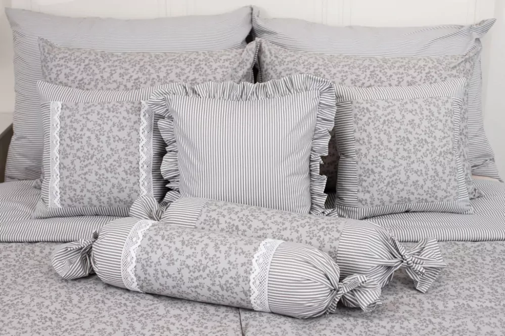 Krepové povlečení LATA ŠEDÁ / ŠEDÝ PROUŽEK - 1x 140/220 + 1x 70/90 