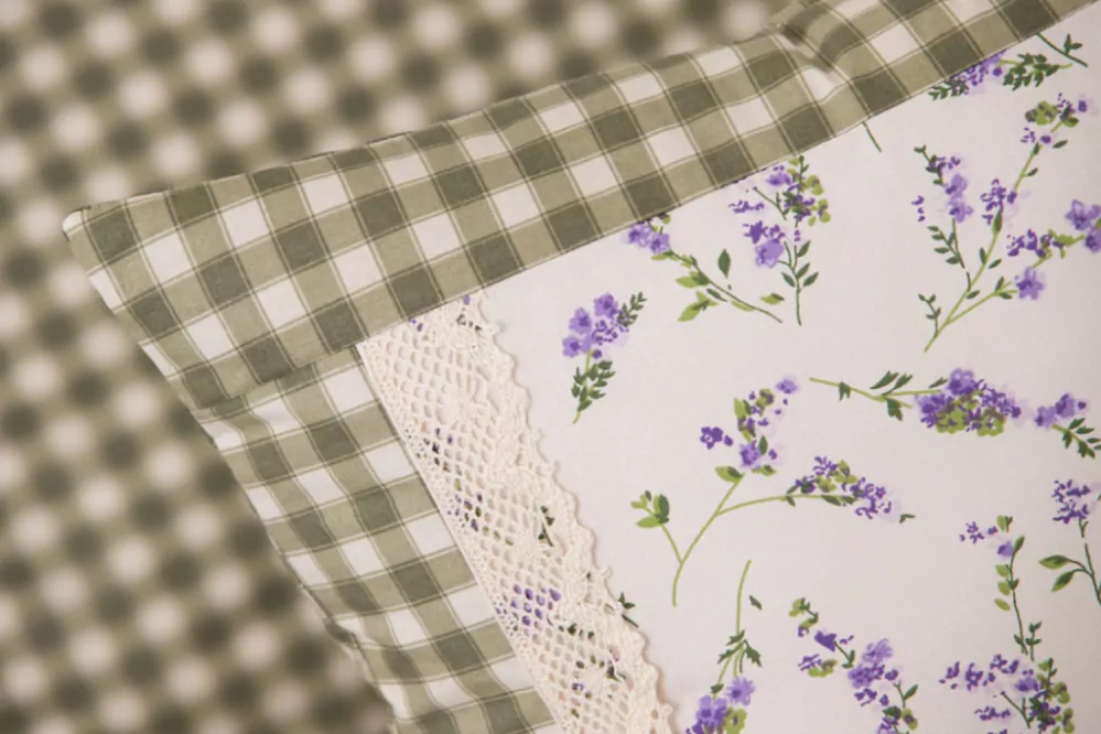 Krepové povlečení PROVENCE / zelená kostka - 140/220 + 70/90