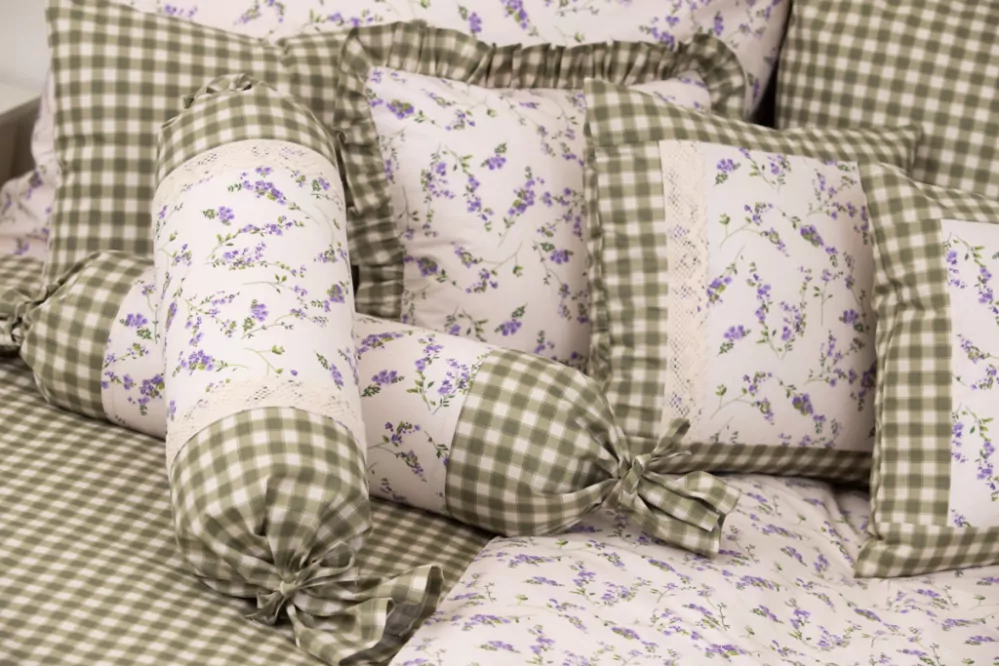 Krepové povlečení PROVENCE / zelená kostka - 140/220 + 70/90