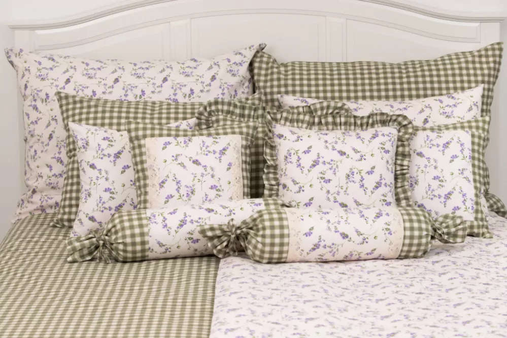 Krepové povlečení PROVENCE / zelená kostka - 240/220 + 2ks 70/90