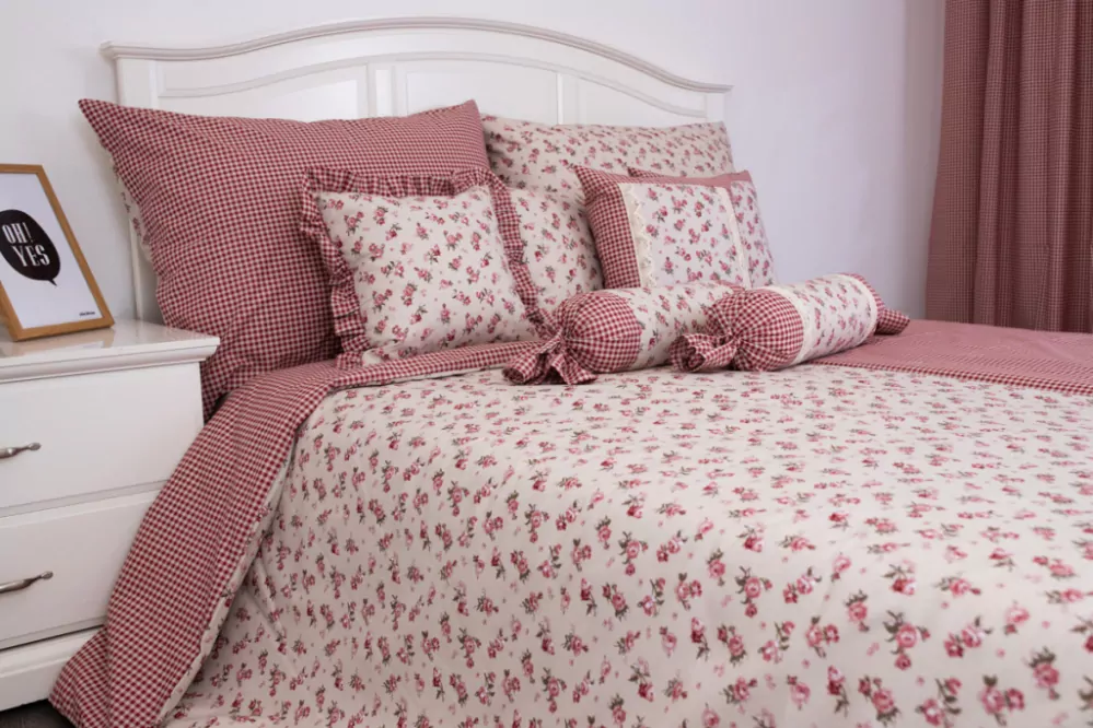 Bavlněné povlečení MANON/PEPITO bordó - 200/200 + 2ks 70/90