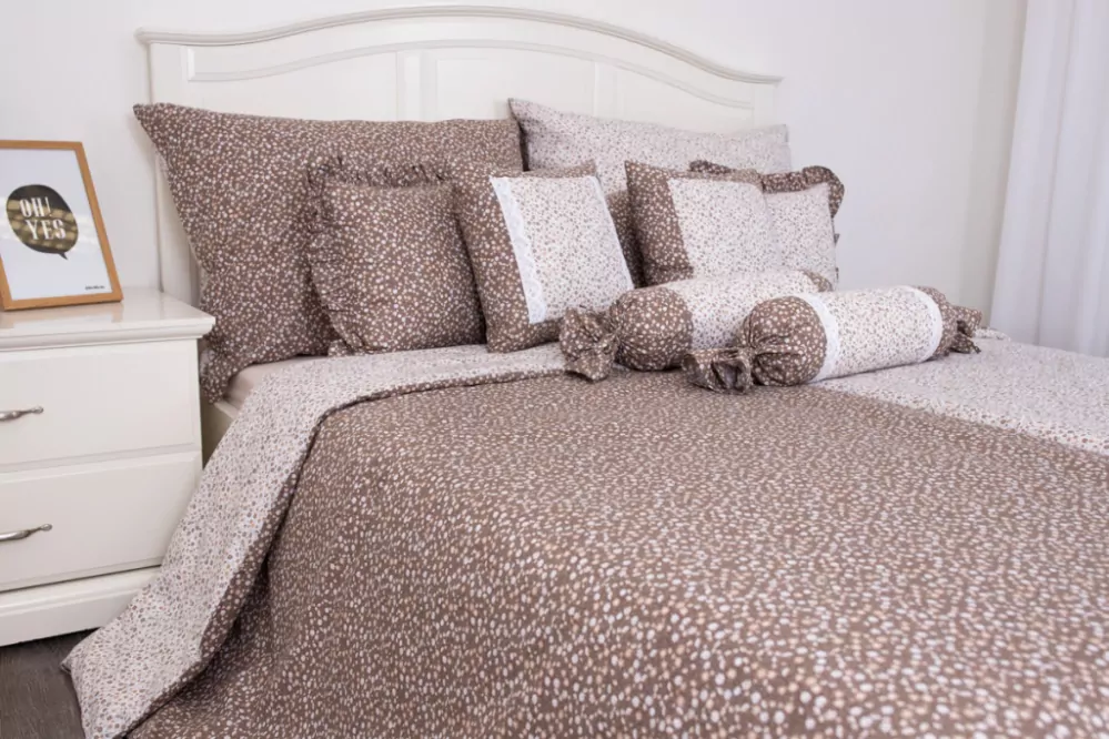 Bavlněné povlečení HNĚDÁ KYTIČKA negativ/pozitiv - 220/200 + 2ks 70/90