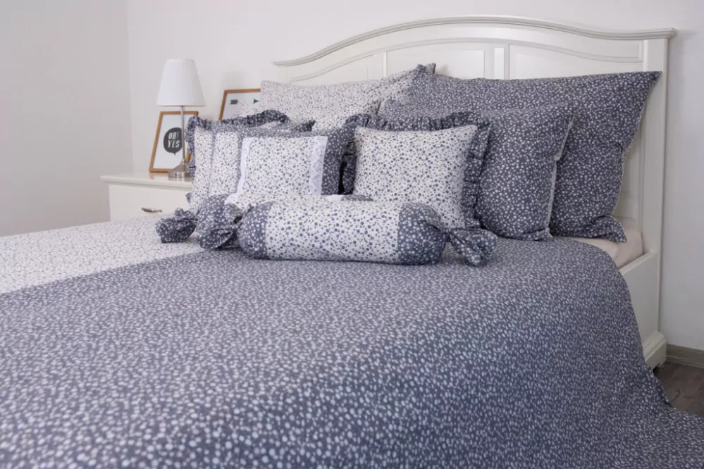 Krepové povlečení MODRÉ KYTIČKY negativ/pozitiv - 200/200 + 2ks 70/90