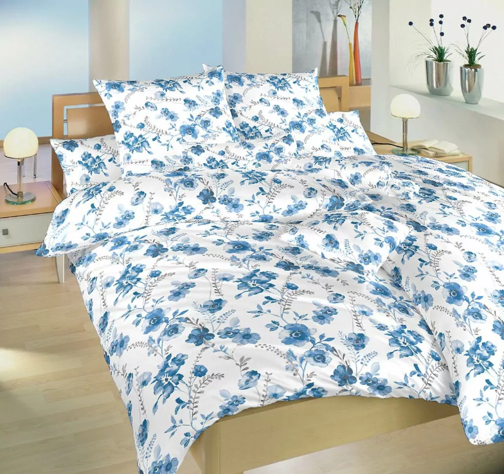 Povlečení flanel Kvítí modré na bílém - 140x220, 70x90 cm