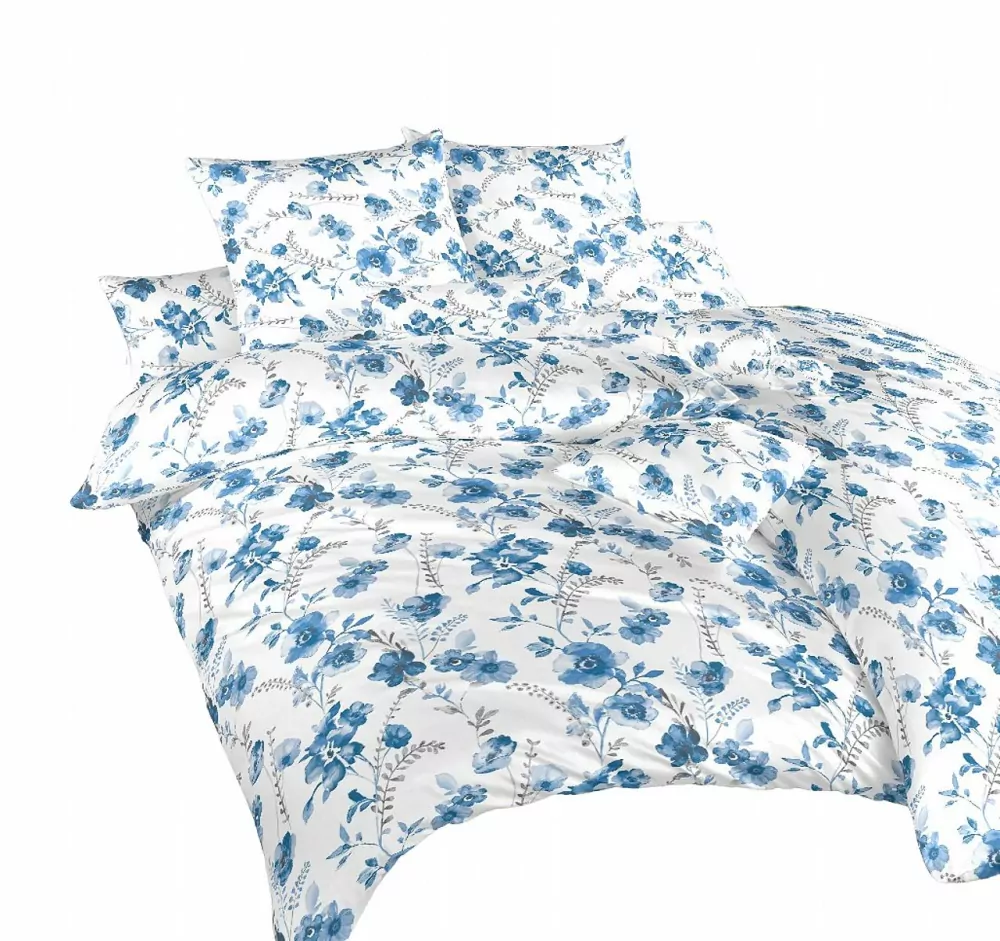 Povlečení flanel Kvítí modré na bílém - 200x200, 2ks 70x90 cm