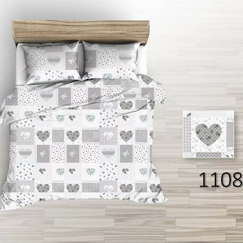 Povlečení krep Patchwork srdce šedé - 140x200, 70x90