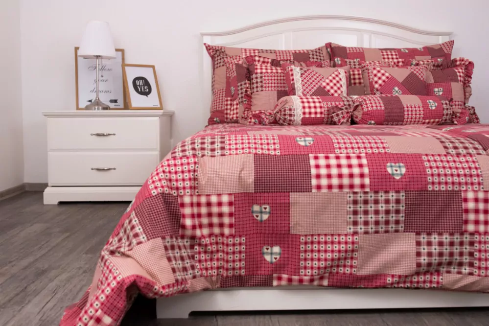 Bavlněné povlečení PATCHWORK červený - 140/200 + 70/90