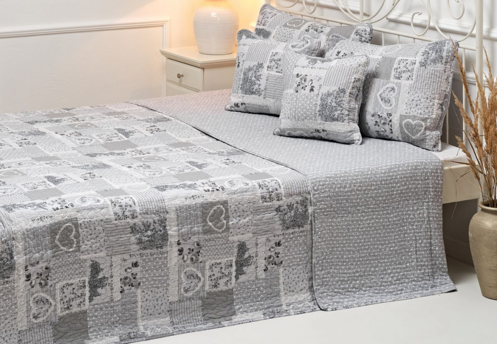 Oboustranný prošívaný přehoz DELUXE šedý ROMANTIC - 140/200 cm