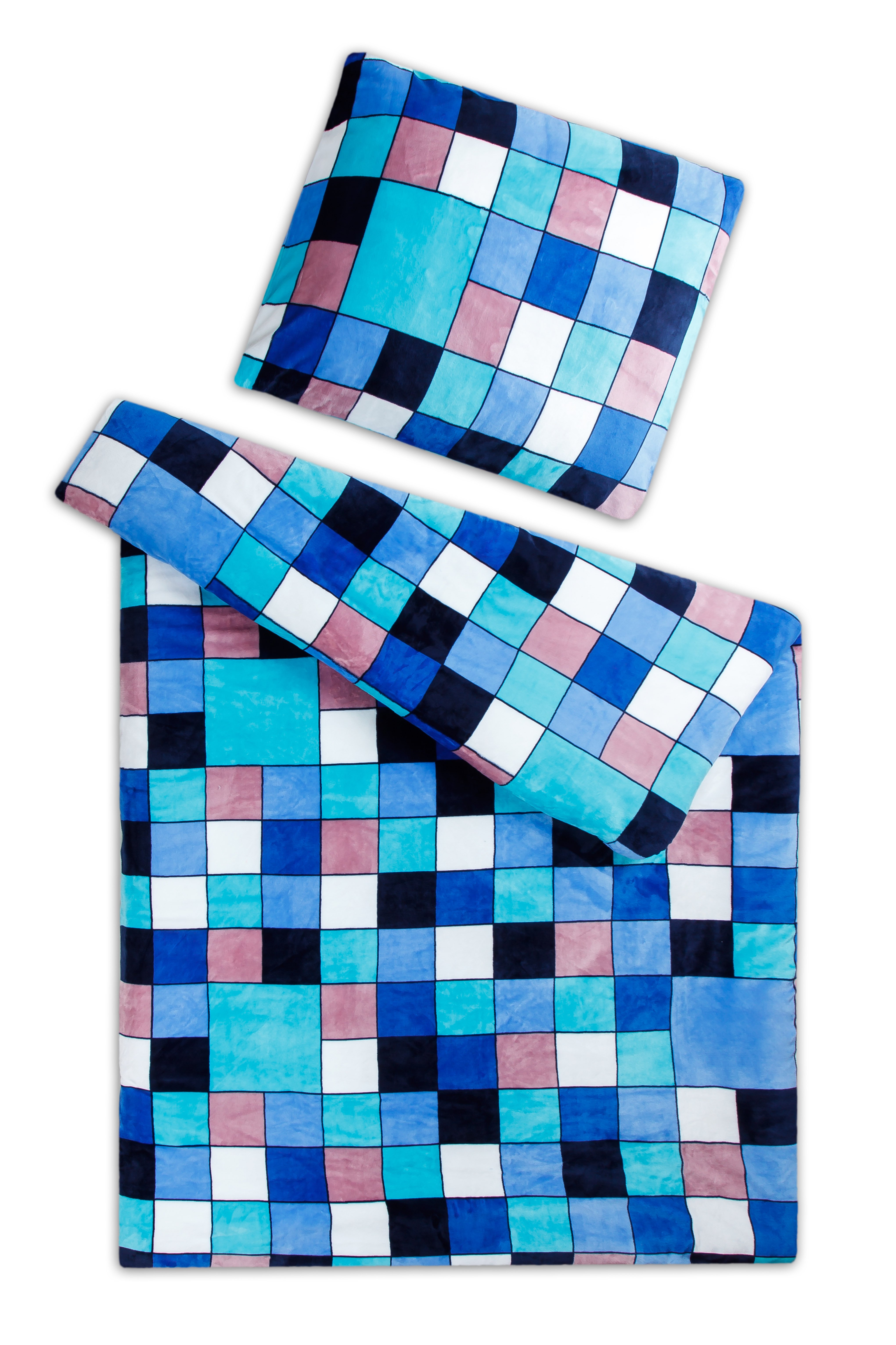 Povlečení mikroflanel KOSTKA MODRÁ - 70x90 + 140x200 cm