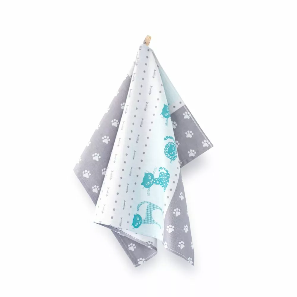 Utěrka z egyptské bavlny Kočky - šedé