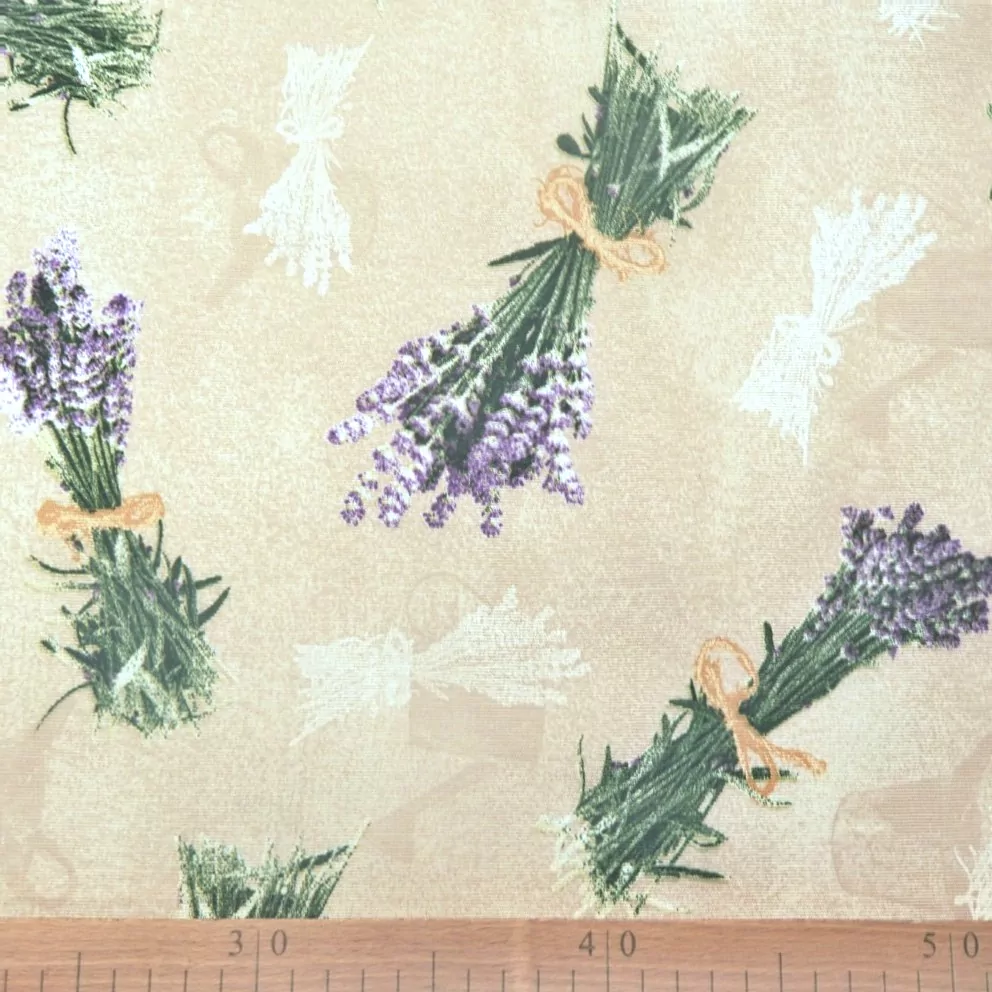 Metráž směsová bavlna - Levandule s konvičkou