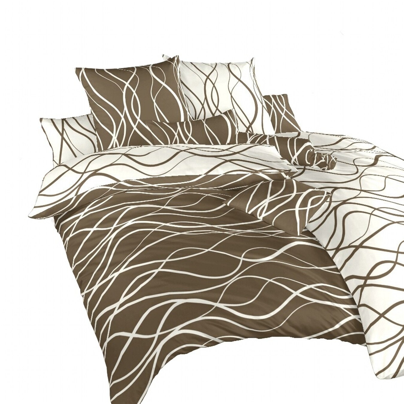 Povlečení bavlna Vlny banánové/hnědé DUO - 140/200 + 70/90