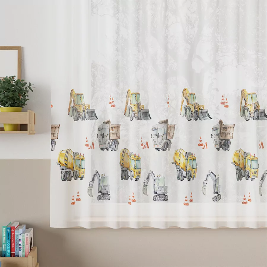 Dětský voál Stavební auta - výška 157cm