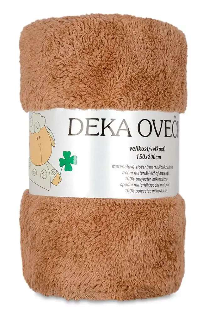 Deka OVEČKA® lemovaná stuhou 150/200 cm - ČOKOLÁDOVÁ/SMETANOVÁ