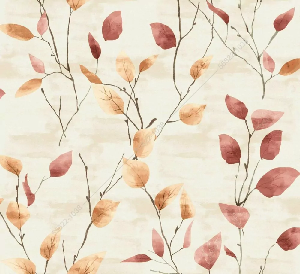 Dekorační látka SOFT - 55822-1038 lístky oranžové