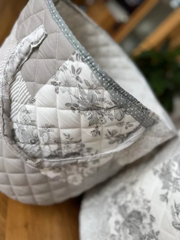 Úložný koš DELUXE prošívaný PATCHWORK TAUPE - průměr 38cm