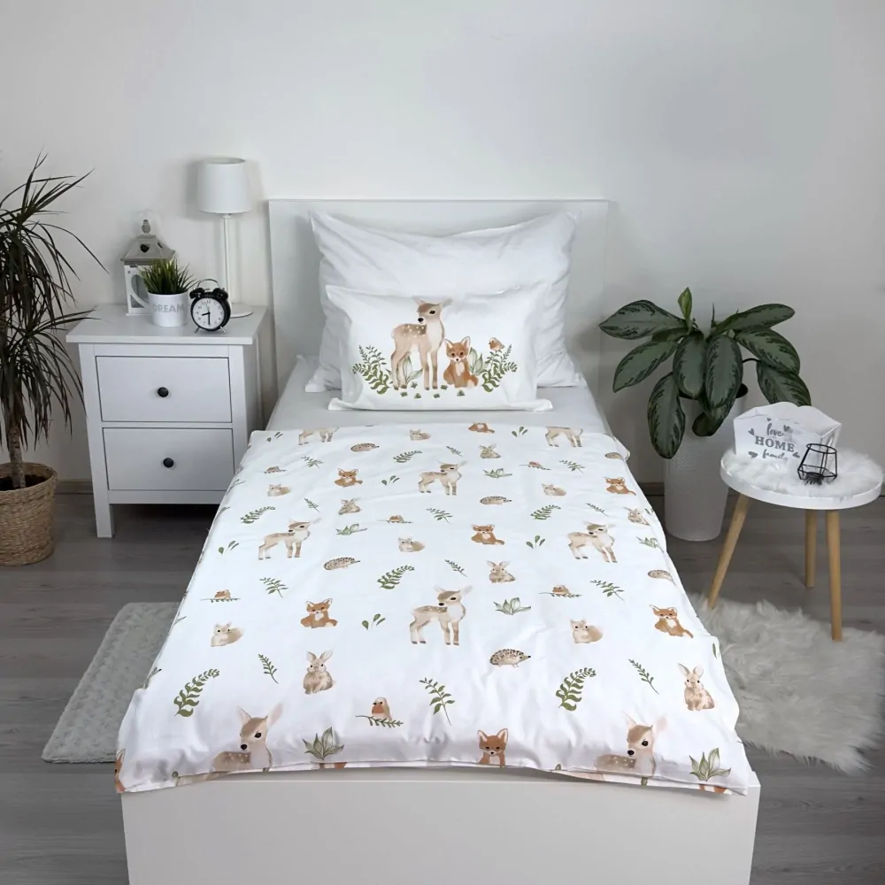 Povlečení bavlna do postýlky Lesní zvířátka 100x135, 40x60 cm