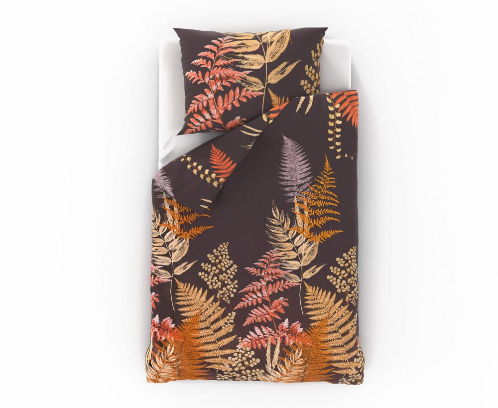 Saténové povlečení LUXURY COLLECTION Kapradí hnědé - 140/200 + 70/90