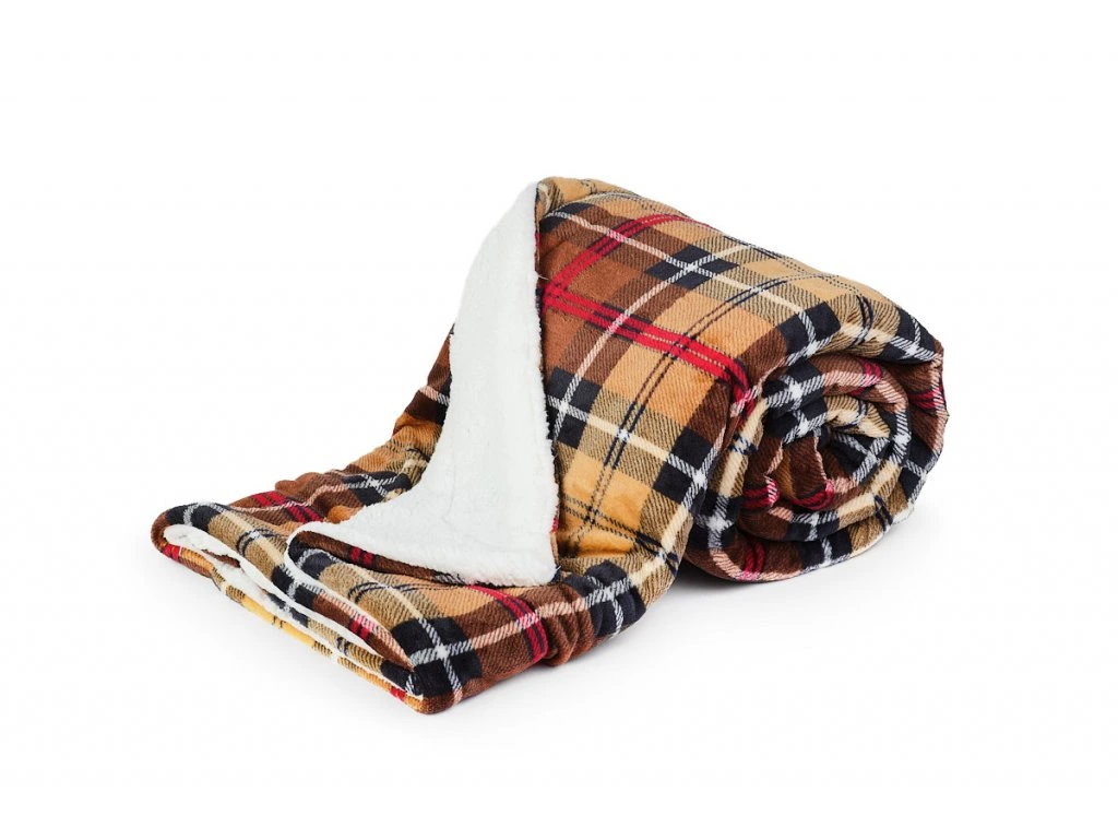 Deka mikroflanel s beránkem KOSTKA BÉŽOVÁ - 150x200 cm + povlak 40x40 cm ZDARMA