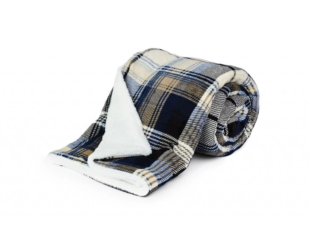 Deka mikroflanel s beránkem KOSTKA MODRÁ - 150x200 cm + povlak 40x40 cm ZDARMA