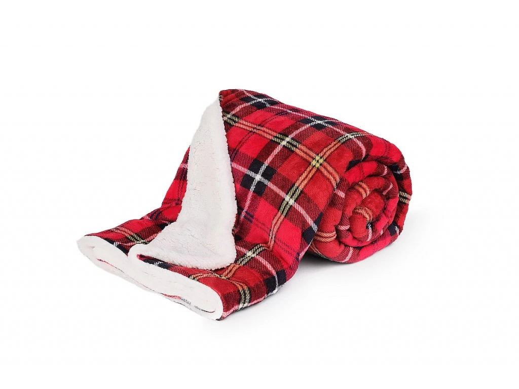 Deka mikroflanel s beránkem KOSTKA ČERVENÁ - 150x200 cm + povlak 40x40 cm ZDARMA