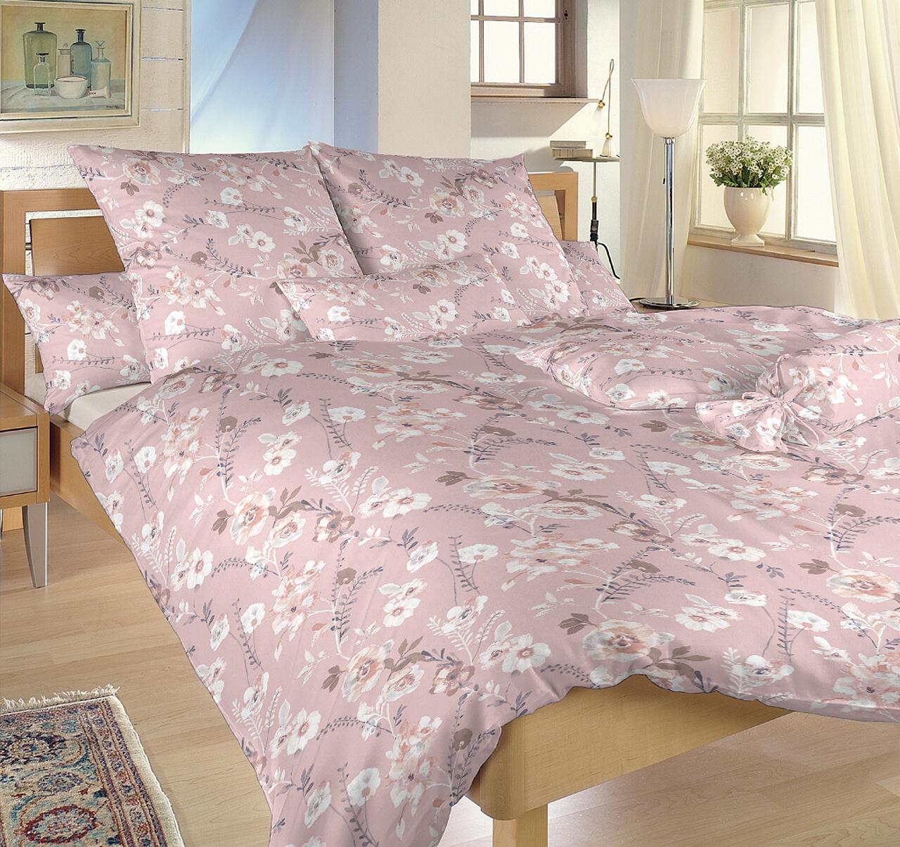 Povlečení krep Kvítí na pudrovém - 140/240 + 70/90