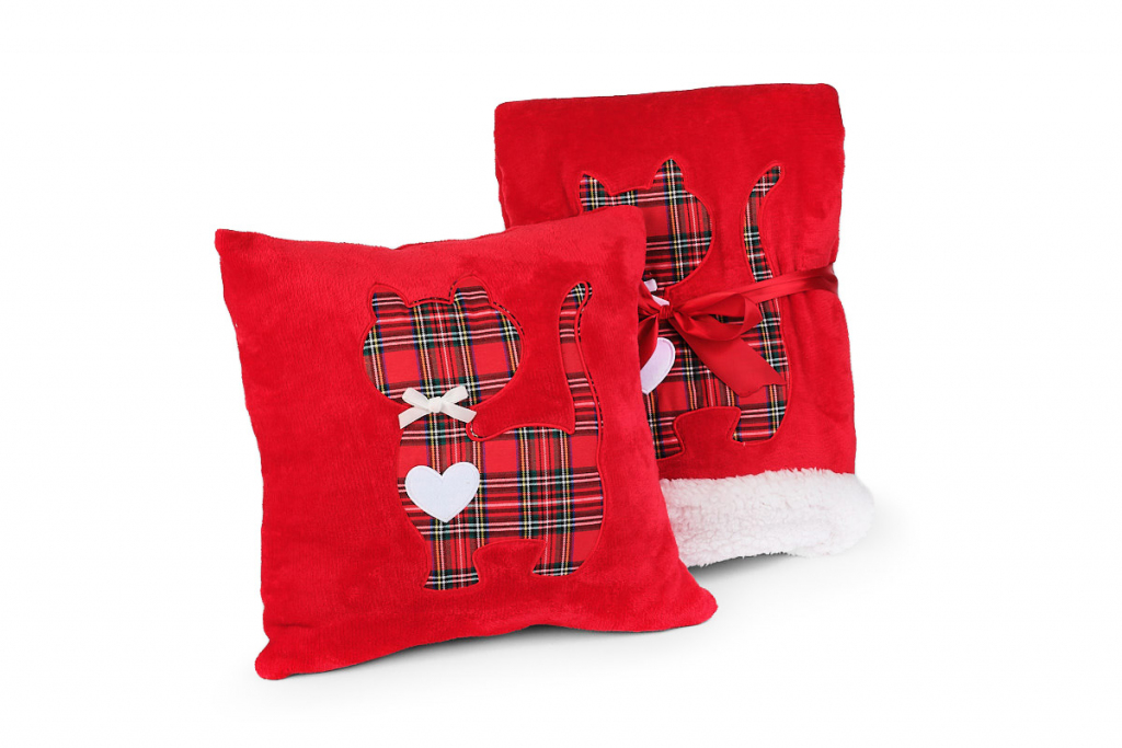 Dětská deka s beránkem KOČKA červená - 150x100 cm