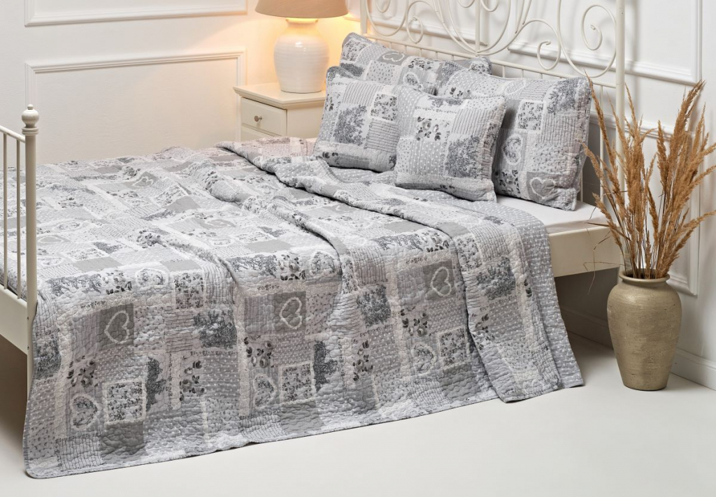 Oboustranný prošívaný přehoz DELUXE šedý ROMANTIC - 140/200 cm