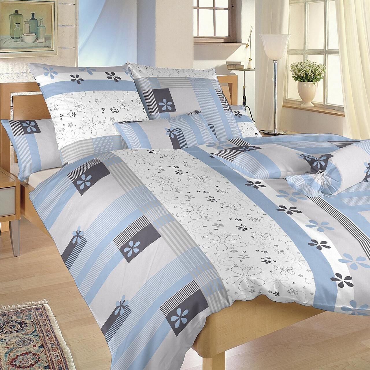 Povlečení flanel Flér šedomodrá - 240x220 + 2ks 70x90 