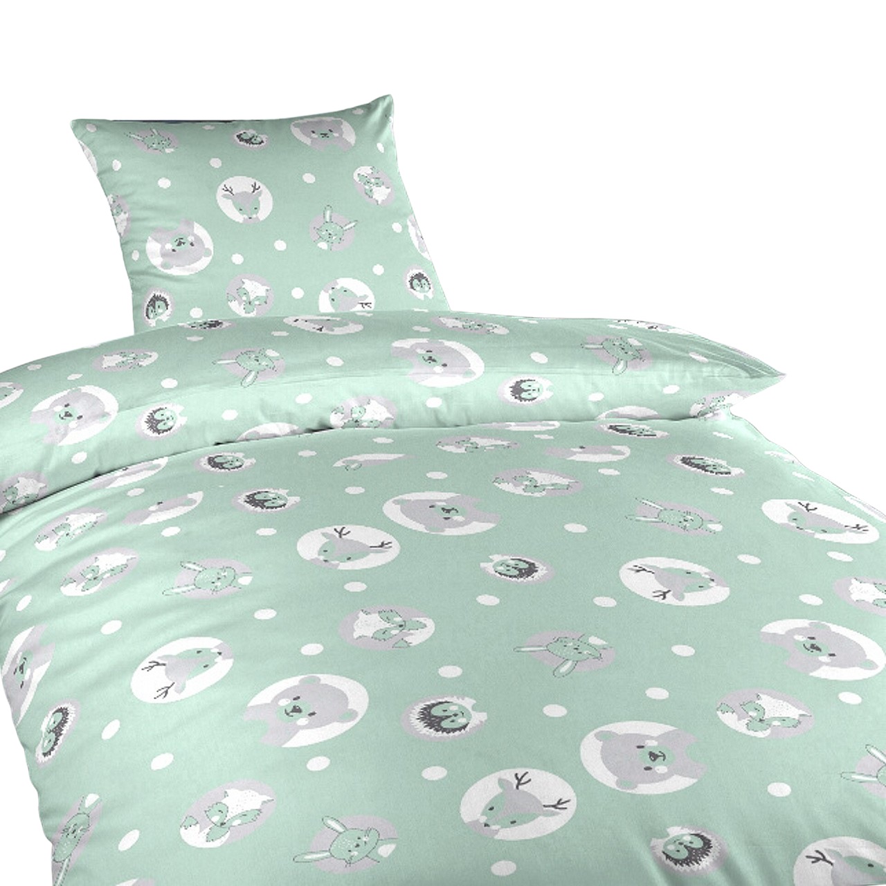 Povlečení bavlna do postýlky Zvířátka mentol - 90x130, 45x60 cm