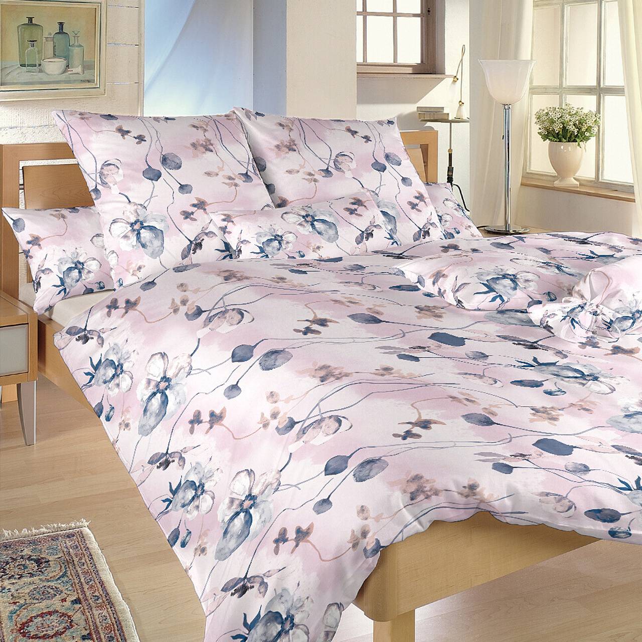 Povlečení bavlna Bloom elegance pudrová - 140/200 + 70/90