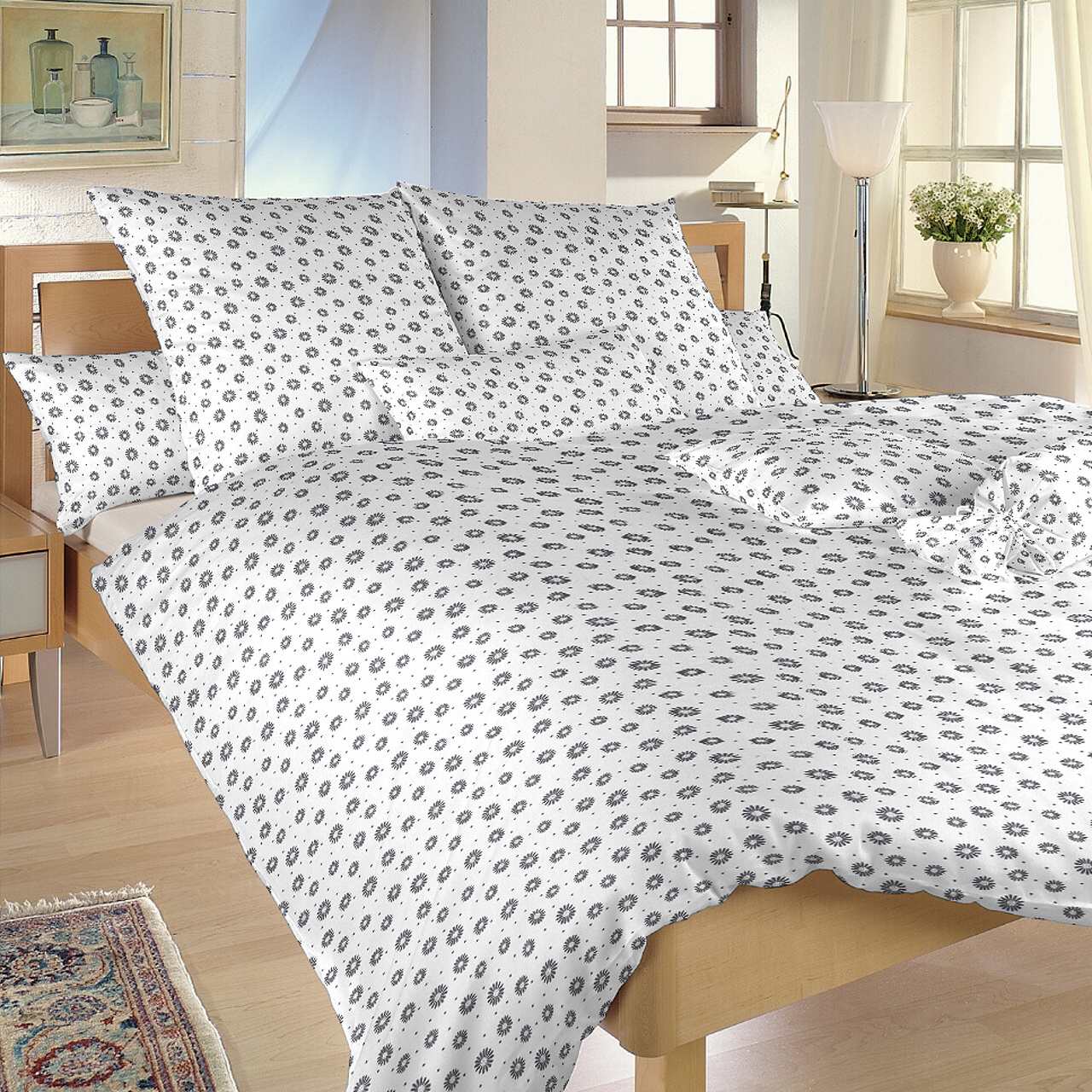 Povlečení bavlna Anežka tmavě šedá na bílém - 240/220 + 2ks 70/90