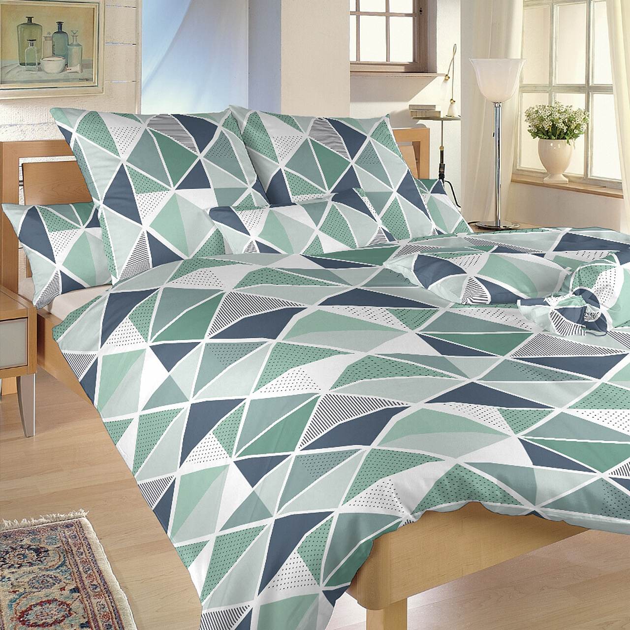 Povlečení bavlna Pyramidy mentol - 220/200 + 2ks 70/90