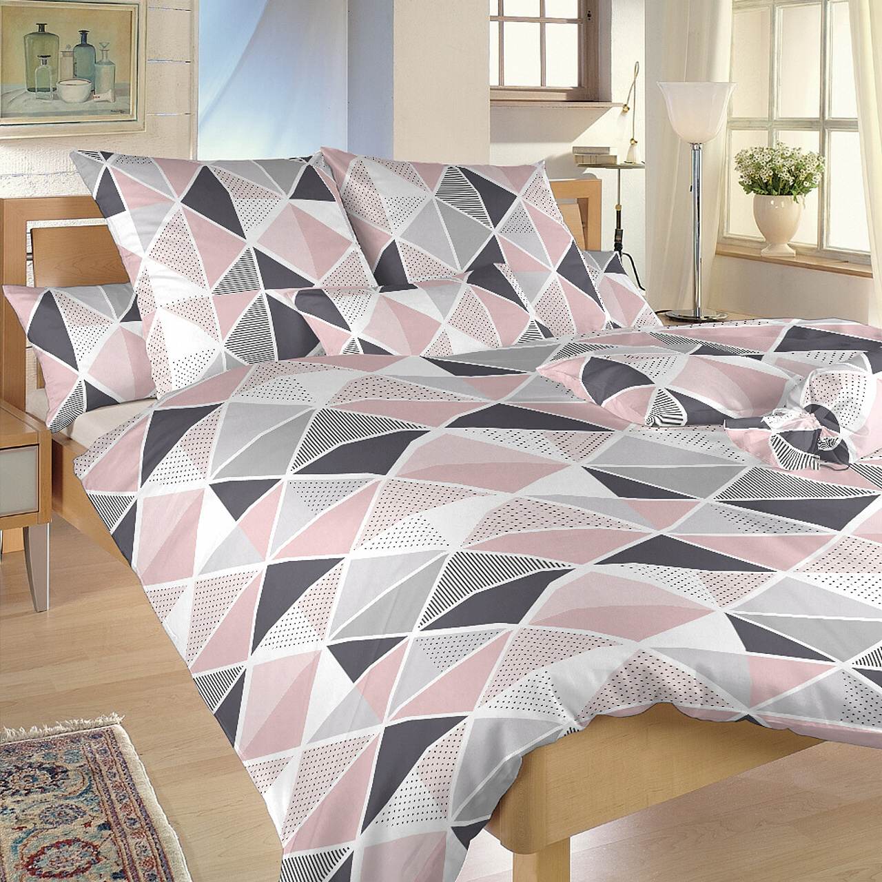 Povlečení bavlna Pyramidy pudrové - 240/200 + 2ks 70/90