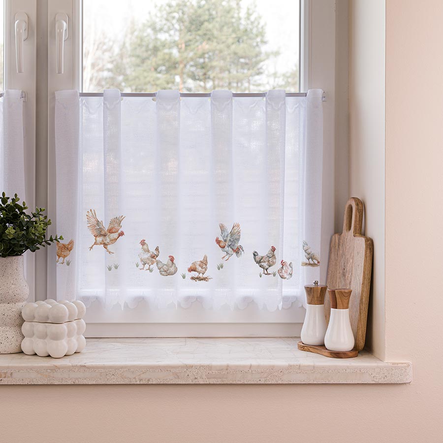 Vitrážová záclona SLEPIČKY - výška 50cm