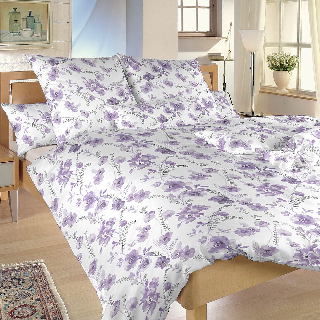 Povlečení krep KVÍTÍ FIALOVÉ na bílém - 220x200, 2ks 70x90