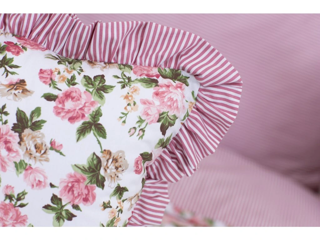 Povlak bavlna váleček RŮŽE RUSTIKÁL/PRUH RŮŽOVÝ - 50x15 cm