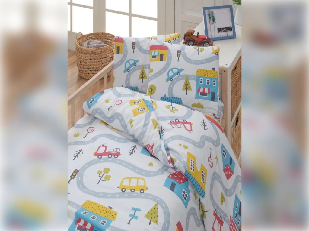 Krepové dětské povlečení MĚSTEČKO - 140x200 + 70x90 cm 