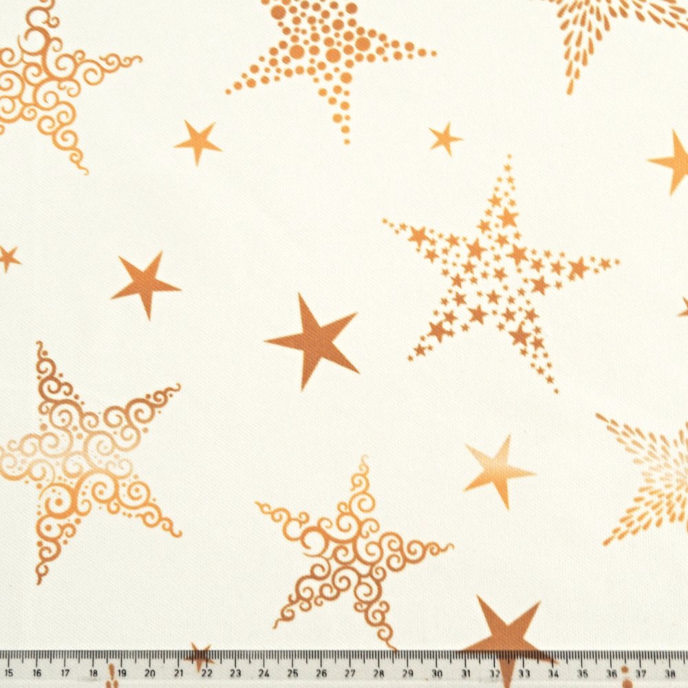 Vánoční dekorační látka SOFT 25269-101 HVĚZDY ZLATÉ