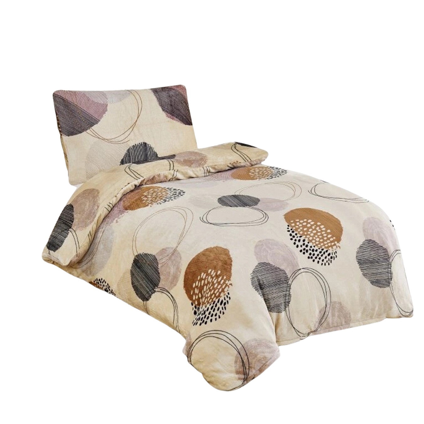 Povlečení mikroflanel KRUHY HNĚDÉ 140x200 + 70x90 cm