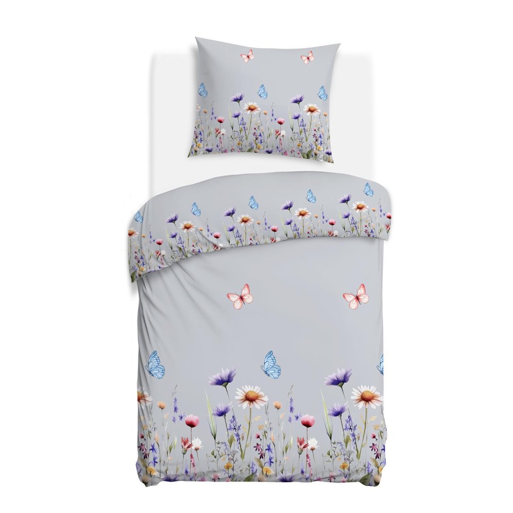 Flanelové povlečení ZAHRADA ŠEDÁ 140x200, 70x90 cm