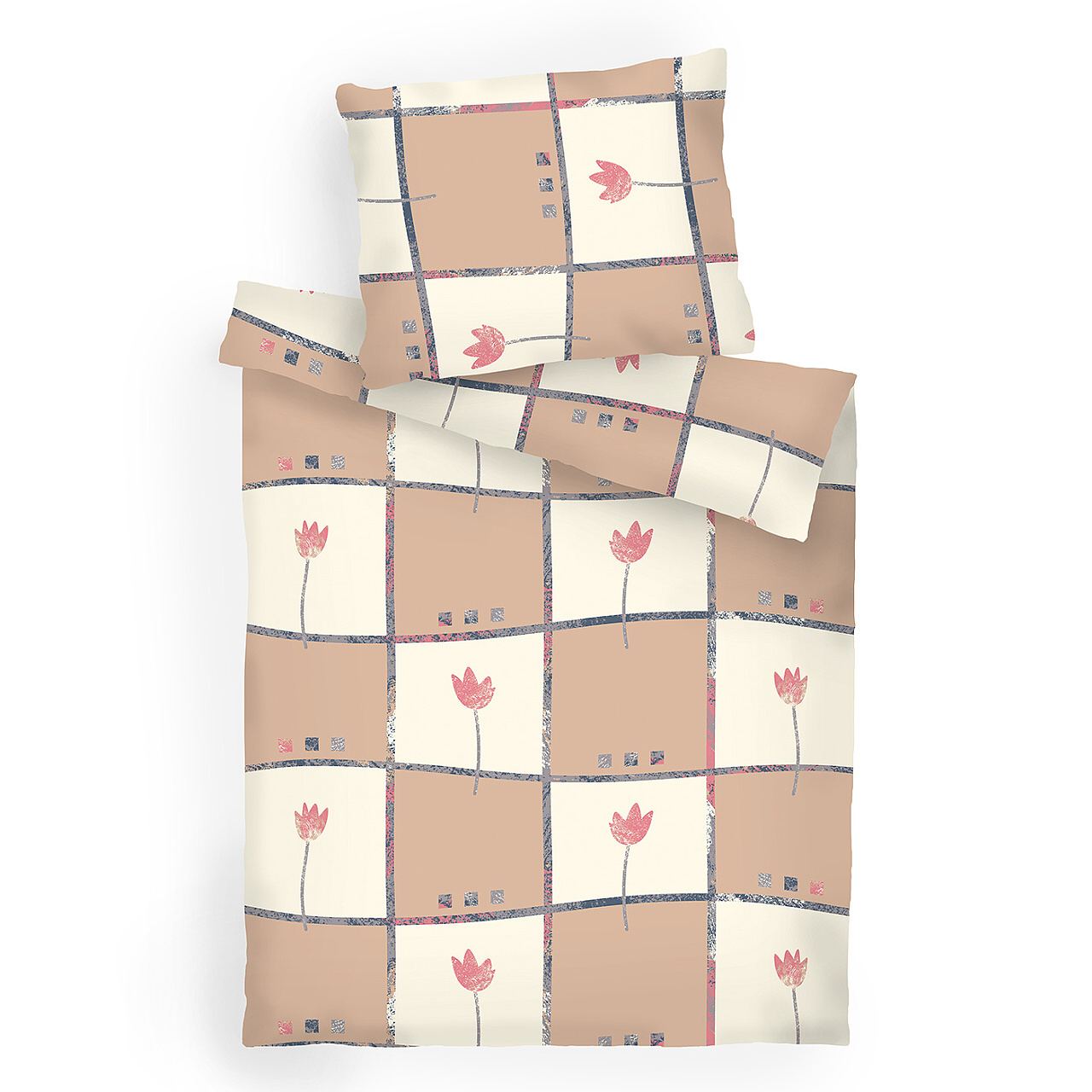 Povlečení bavlna TULIPÁN světle hnědý 220x200, 2ks 70x90 cm