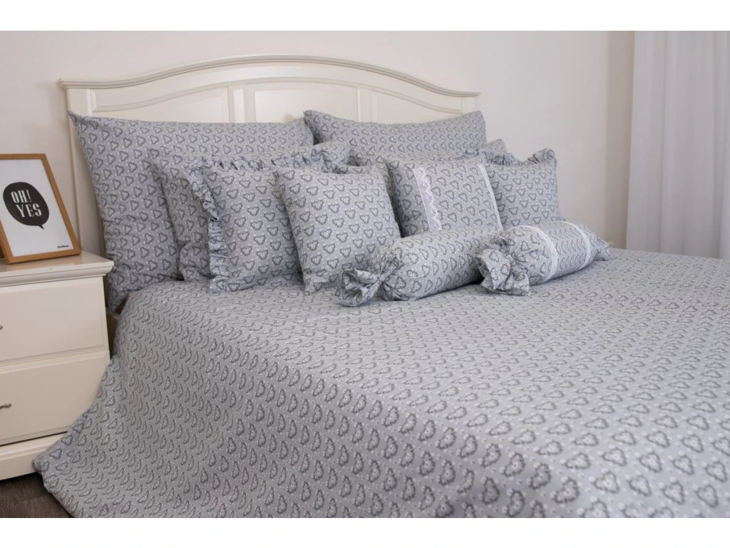 Flanelové povlečení FINE SRDCE šedá 140x220, 70x90 cm