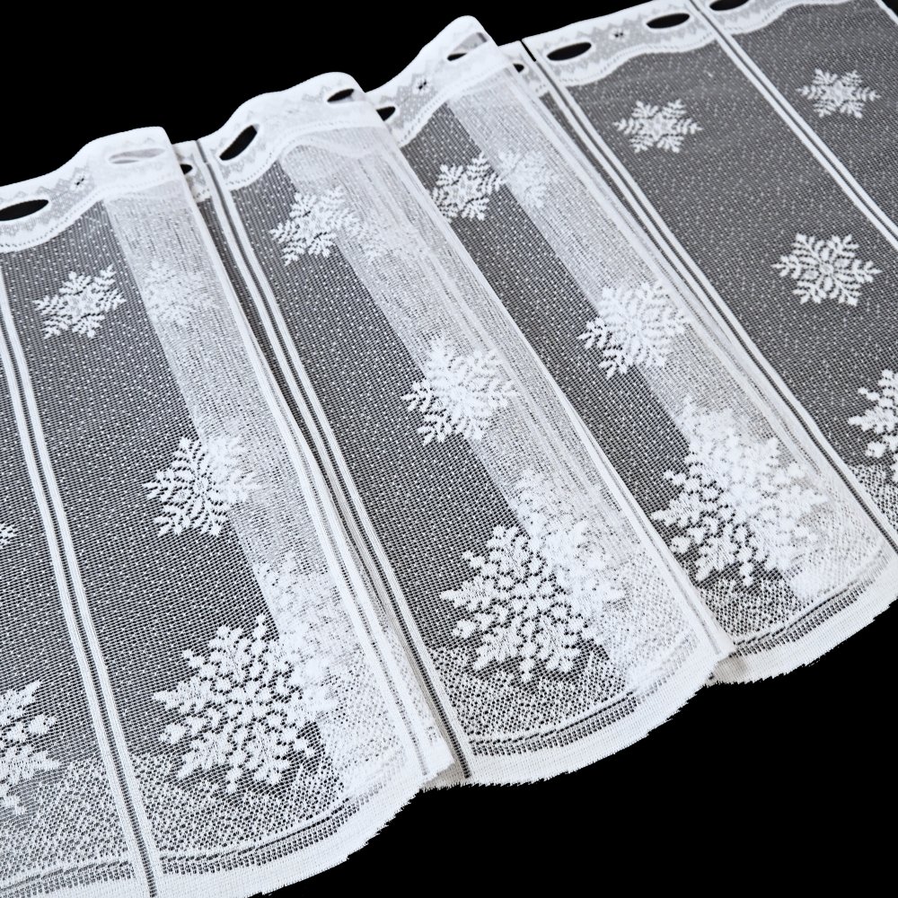 Vánoční vitrážová záclona žakár v metráži VLOČKY