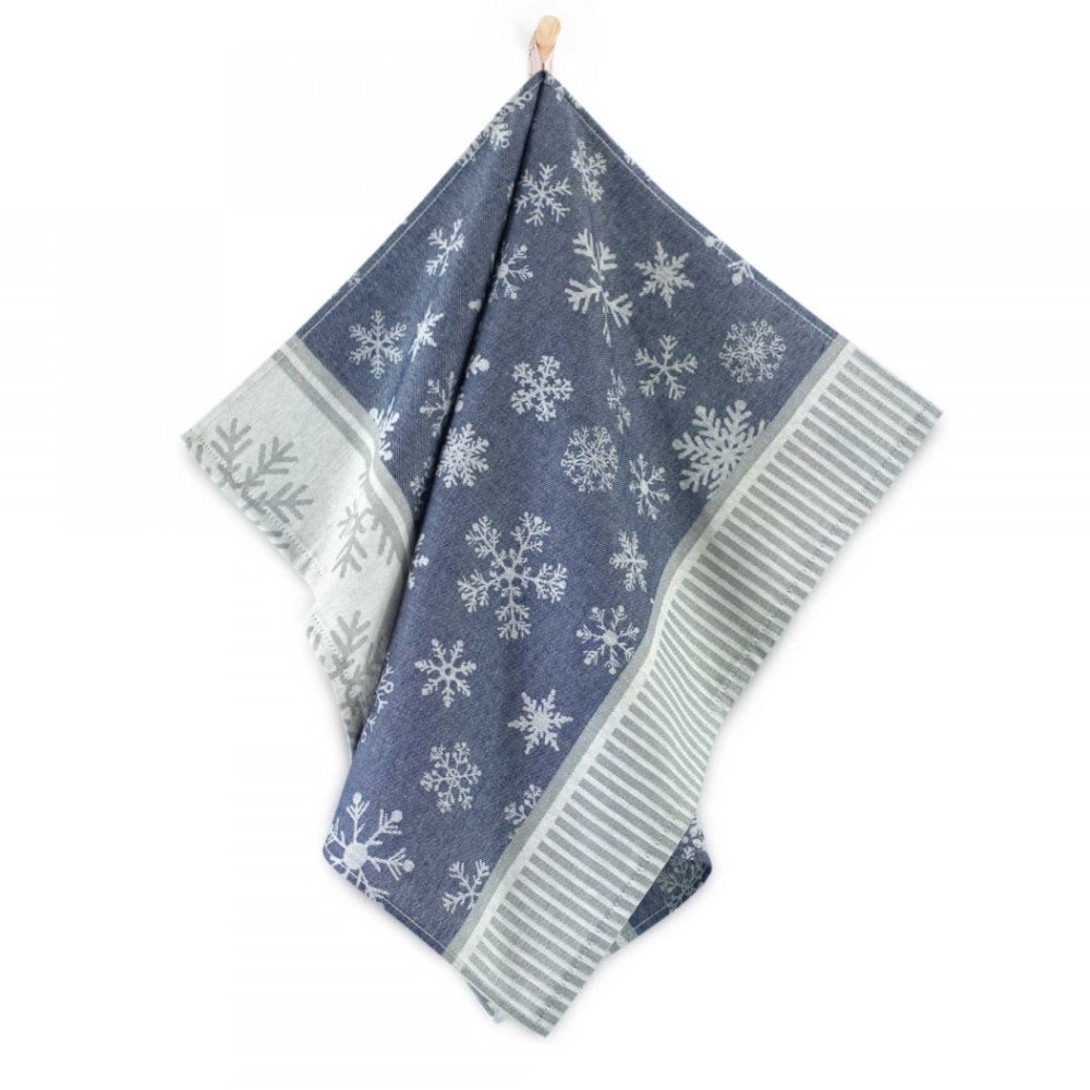 Vánoční utěrka VLOČKY tm. modrá