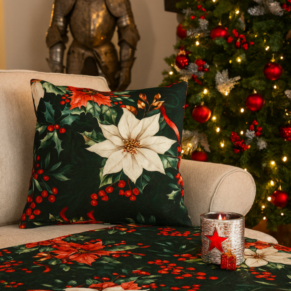 Povlak na polštářek Vánoční růže zelená