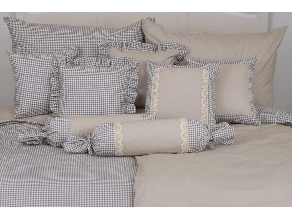Dekorativní bavlněný povlak PEPITO KOSTIČKA / UNI BÉŽOVÁ prošitý 40x40 cm