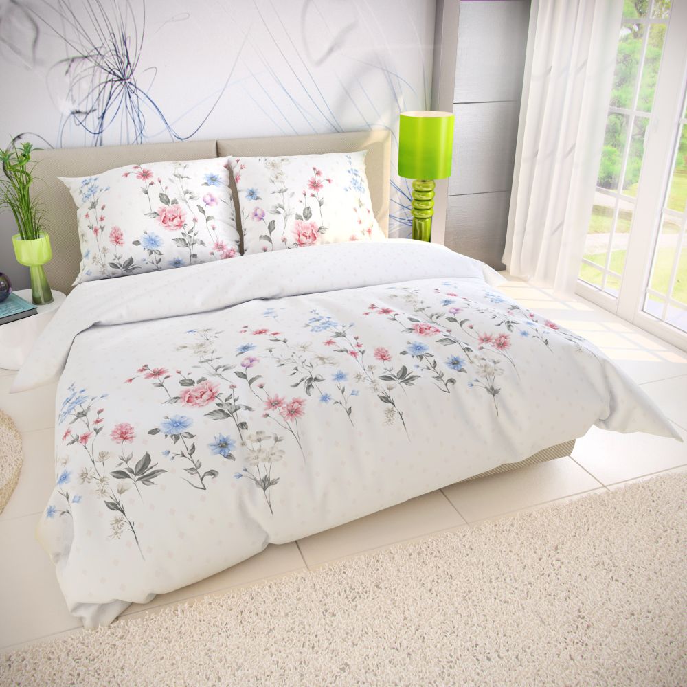 Bavlněné povlečení DELUX LOUKA růžová 200x200 + 2ks 70x90 cm