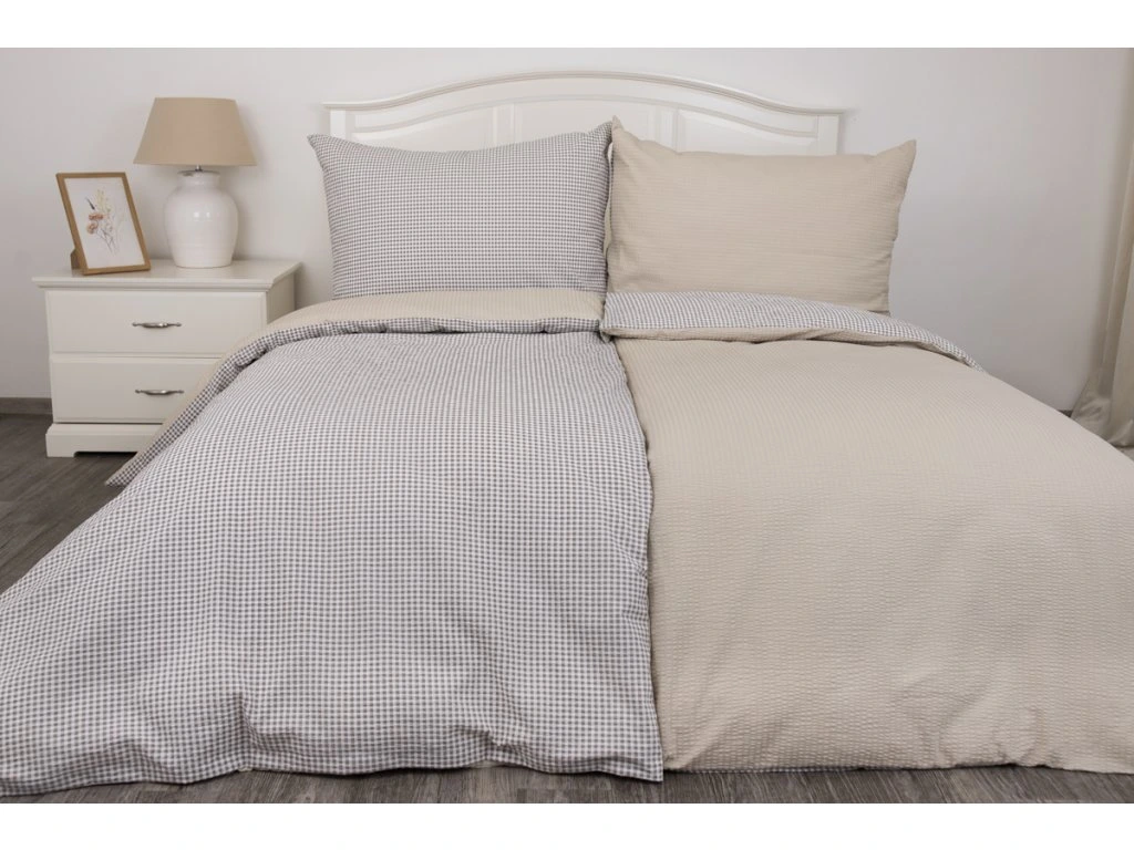 Krepové povlečení PEPITO KOSTIČKA / UNI BÉŽOVÁ 140x200, 70x90 cm
