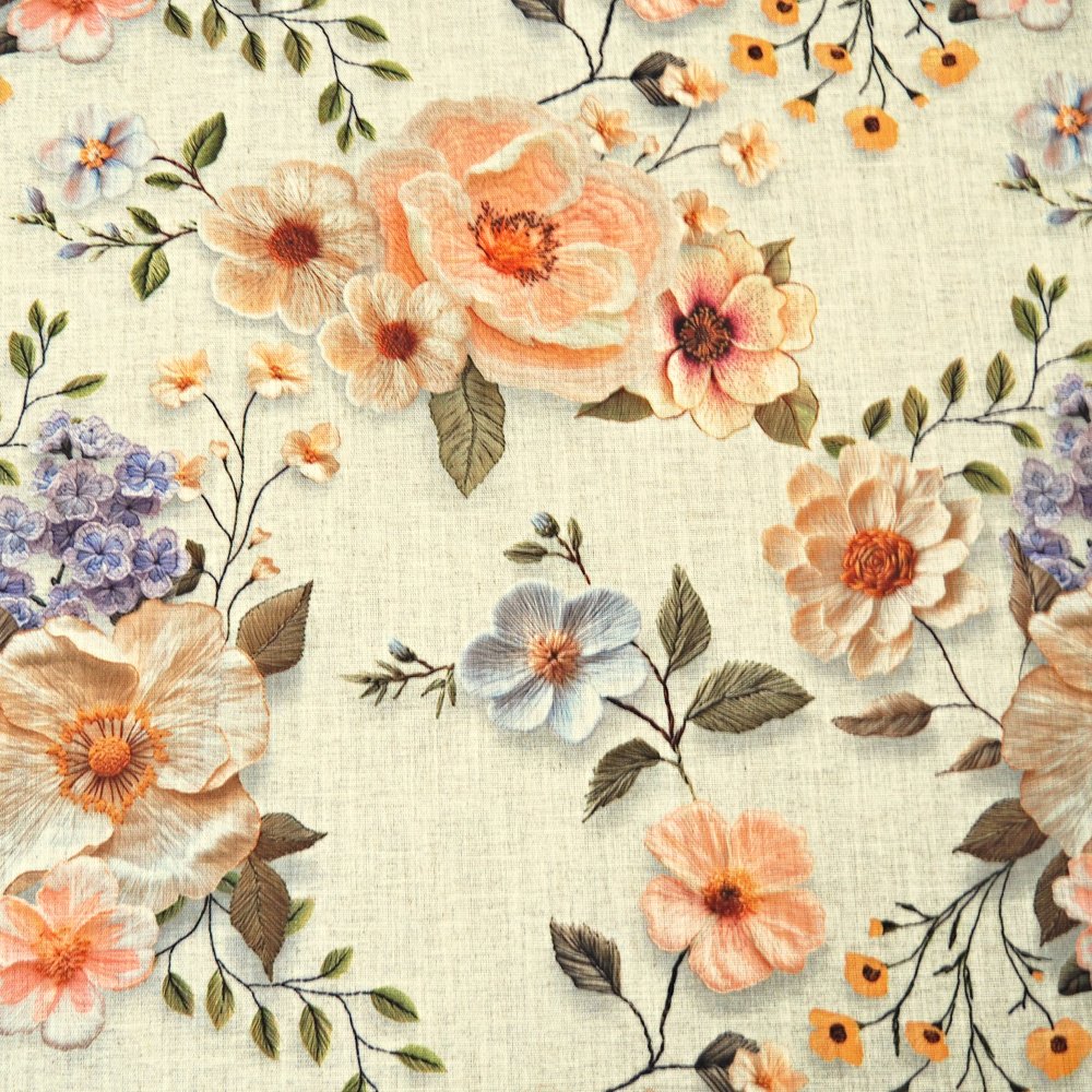 Běhoun, ubrusový šál LINO velké květy 40x140 cm